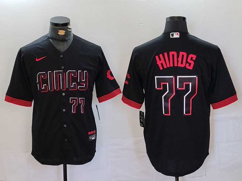 Men%27s Cincinnati Reds #77 Rece Hinds Number Black 2023 City Connect Cool Base Stitched Jersey->kansas city royals->MLB Jersey